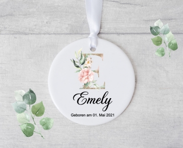 süßer Erinnerungsanhänger Buchstabe Name Datum Geburt Taufe personalisiert, Keramik, Anhänger, Geburtstag, von Lüttentüddel®